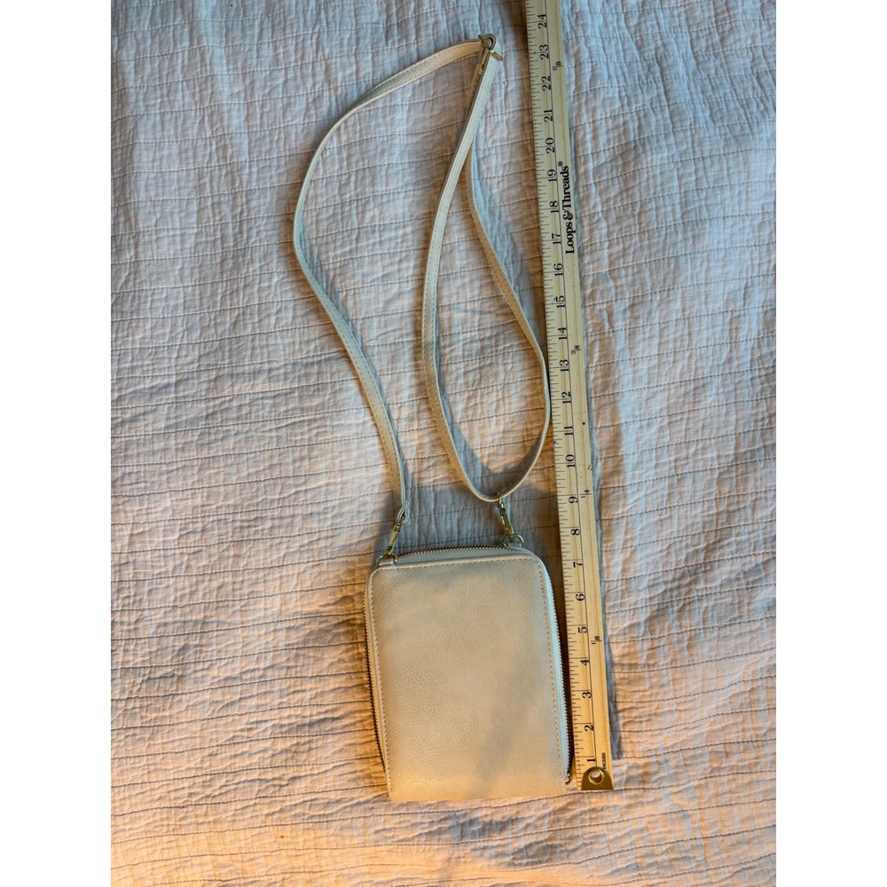 Cream Faux Leather Crossbody Wallet Bag Zip Around Phone Purse Gold Hardware